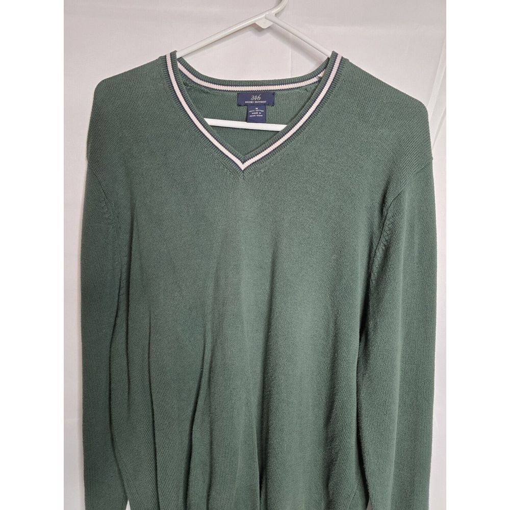 346 Brooks‎ Brothers Men's 100% Cotton V-Neck Pullover Sweater Green Medium Read